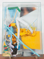 	IS, 2014, oil and acrylic paint, paper, photograph, wood, urethane foam, acetate, on plexiglass in glass box, 210 x 150 x 49 cm