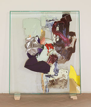 ROBOT, 2003, glass box, oil paint, paper, plastic, 54 x 48 x 6 in