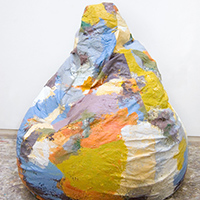 BIG BEANBAG, 2005, acrylic on linen, styrofoam stuffing, 72 x 72 x 72 inches