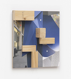 BLOCKY, 2015, wood on acrylic dispersion on archival inkjet print sealed with urethane and uv varnish on linen on board, 14 X 12.5 inches